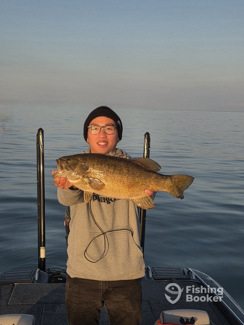 Junlin with a 6.32 lb fall Erie smallmouth bass.