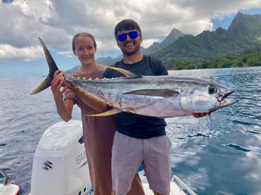 Albacore and yellowfin tuna on handline
