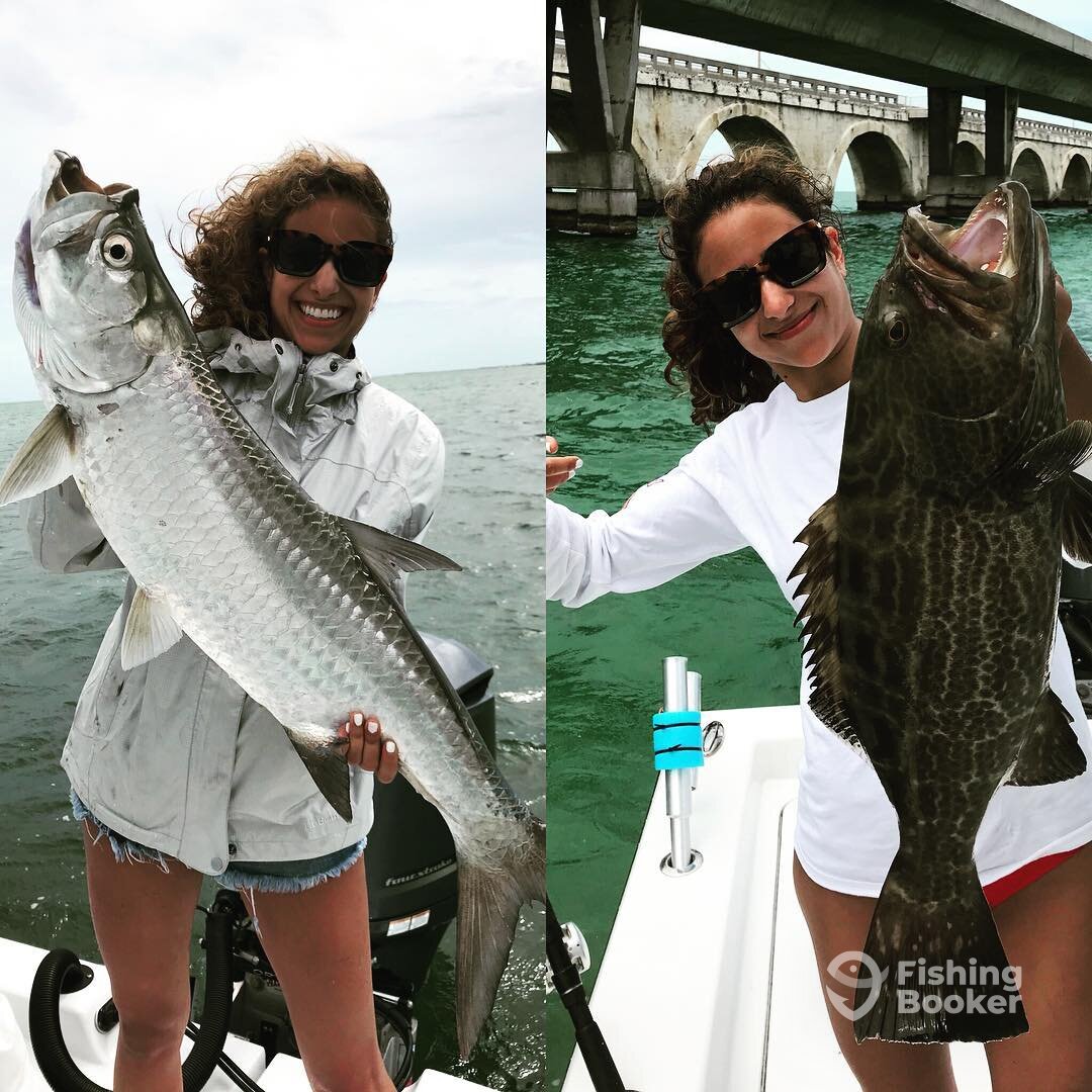 Mary with her first tarpon and a bonus Black.