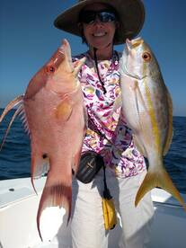 Sharon with a Big Hog & Yellow Tail