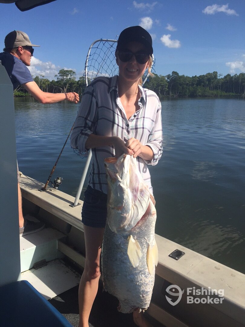 1.2m Barramundi chomped by a shark.