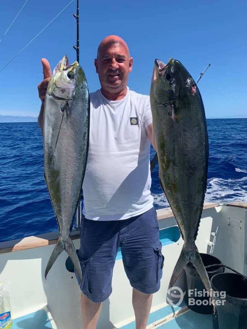 Steve with a double hit of Pompano Dolphinfish 