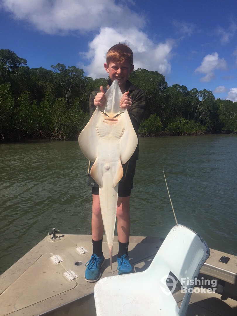 Rare Shovel Nose Ray caught by a Junior Kiwi Legend