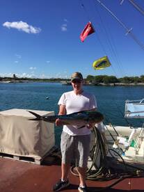 Wahoo fighting , shark eating half! 