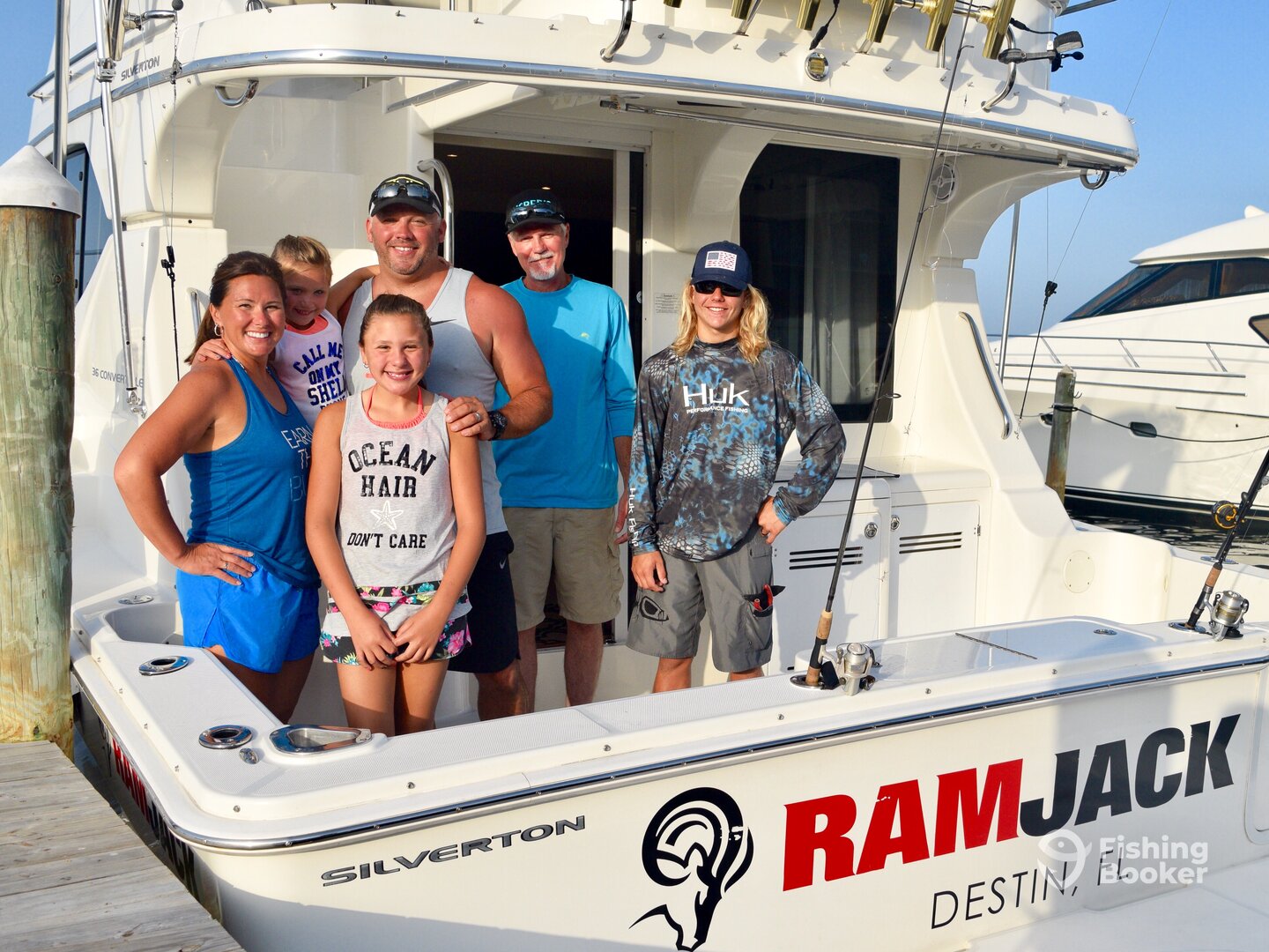 The Justice family with Capt Steve Morgan and Nathaniel the mate. 