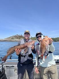 Ling cod and a rockfish