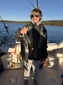 Great morning fishing and enjoying unusually calm waters on Lake Superior