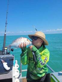 Asian woman caught fish!